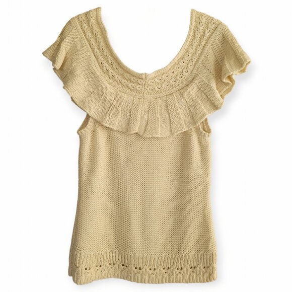 Anthropologie cottagecore sleeveless ruffle-front 100% cotton crochet knit L - Picture 3 of 9
